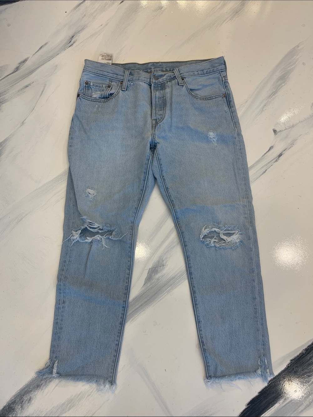 Levi's Women's Light Blue Distressed Relaxed Capris